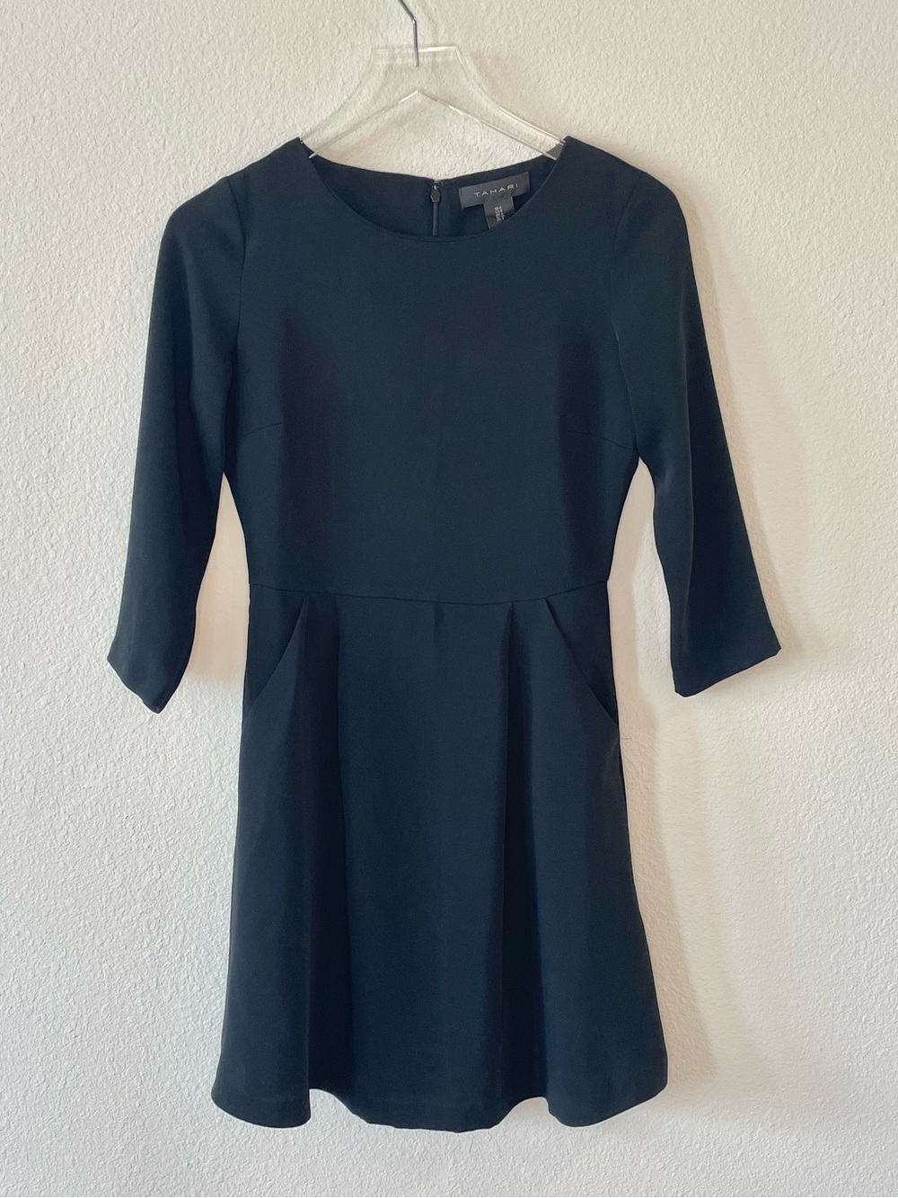 Tahari Black Fit & Flare Dress - Classic Three-Quarter Sleeve with Pockets